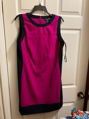 Lauren Ralph Lauren Magenta and Black Sleeveless Sheath Dress